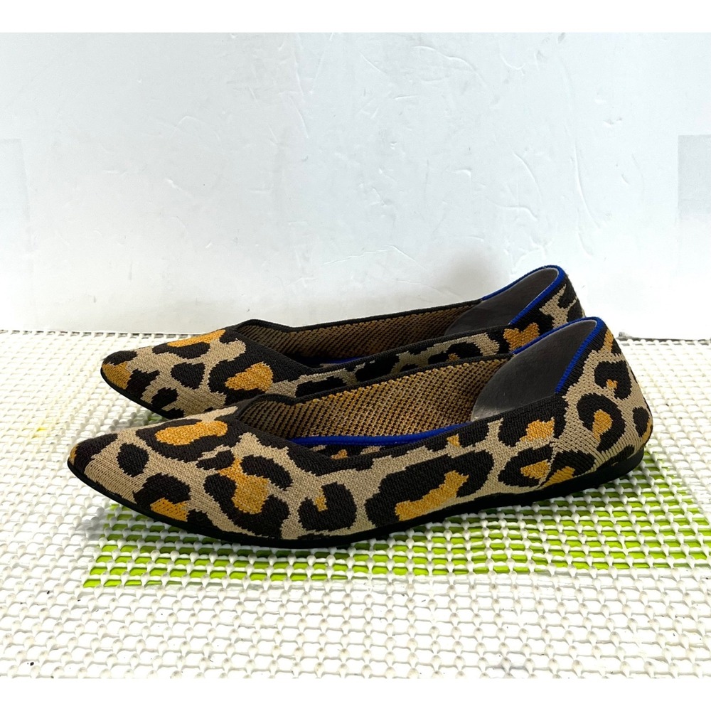 Rothy's the Point Flats Big Cat Leopard Print Knit Women's Size 10.5 good